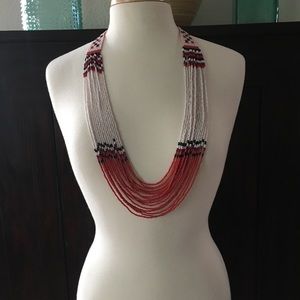 NEW Handbeaded necklace Boho Red Black White